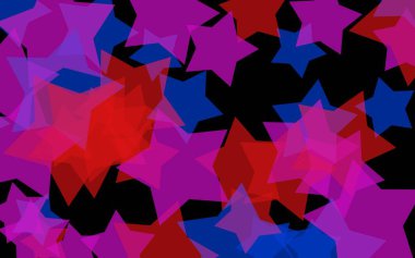 Koyu arkaplanda çok renkli saydam yıldızlar. Turuncu tonlar. 3B illüstrasyon