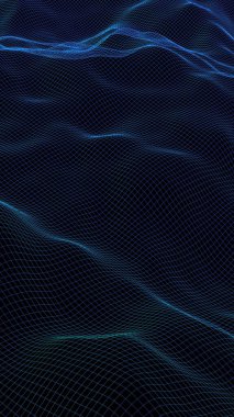 Karanlık bir arka plan üzerinde soyut manzara. Siber uzay mor ızgarası. merhaba teknoloji ağı. 3d illüstrasyon