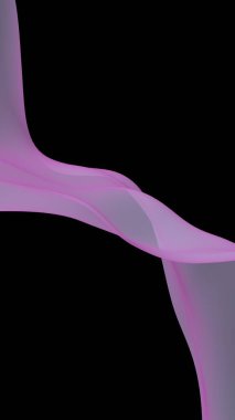 Soyut dalga. Eşarp. Siyah arka planda parlak kurdele. Soyut duman. Raster hava desteği. Dikey görüntü yönlendirmesi. 3B illüstrasyon