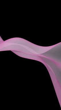 Soyut dalga. Eşarp. Siyah arka planda parlak kurdele. Soyut duman. Raster hava desteği. Dikey görüntü yönlendirmesi. 3B illüstrasyon