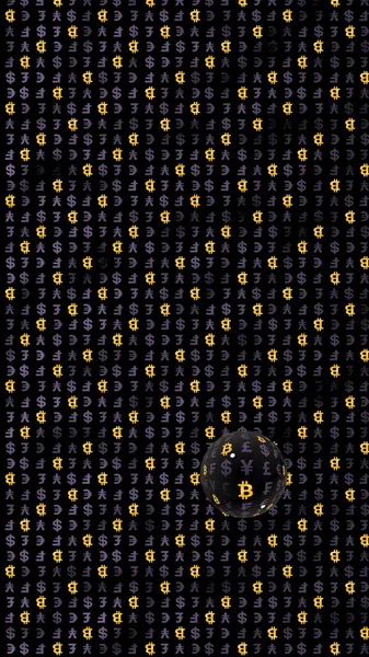 Bitcoin Moneda Fondo Oscuro Símbolo Criptográfico Digital Burbuja Monetaria Fluctuaciones — Foto de Stock