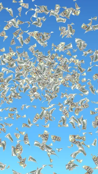 Flying Dollars Bankbiljetten Geïsoleerd Een Blauwe Achtergrond Geld Vliegt Lucht — Stockfoto