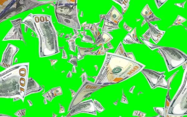 Flying Dollars Banknotes Isolated Chromakey Money Flying Air 100 Banknotes — Stock Photo, Image