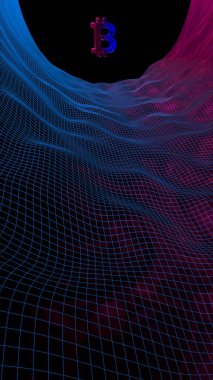 Soyut karanlık arka planda dijital para birimi sembolü Bitcoin. Kripto para piyasasının büyümesi. İş, finans ve teknoloji konsepti. 3d illüstrasyon