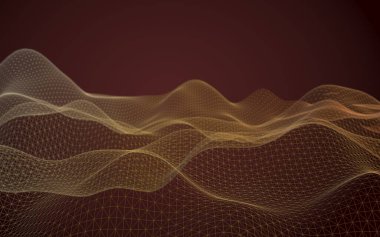 Kahverengi arka planda soyut manzara. Siber uzay şebekesi. merhaba teknoloji ağı. Alan derinliği. 3d illüstrasyon