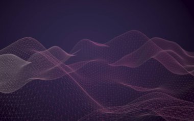 Soyut manzara arka plan. Siber uzay mor ızgarası. merhaba teknoloji ağı. 3d illüstrasyon