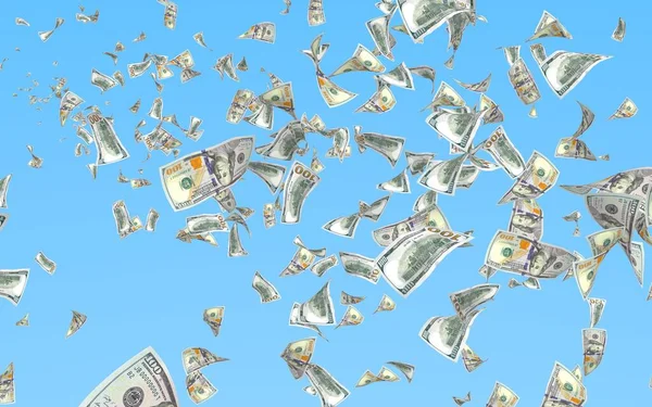 フライングドル紙幣は青い背景に隔離されています お金が飛んでいる 100 Us紙幣新しいサンプル 3Dイラスト — ストック写真