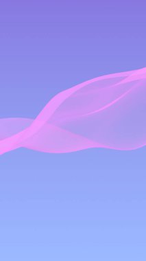 Mavi gökyüzünde pembe dalga soyut arkaplan. Çırpınan pembe eşarp. Pembe rüzgar kumaşında sallanıyor. Dikey oryantasyon. 3B illüstrasyon