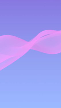 Mavi gökyüzünde pembe dalga soyut arkaplan. Çırpınan pembe eşarp. Pembe rüzgar kumaşında sallanıyor. Dikey oryantasyon. 3B illüstrasyon