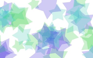 Beyaz arka plan üzerinde çok renkli yarı saydam yıldızlar. Yeşil tonları. 3d illüstrasyon