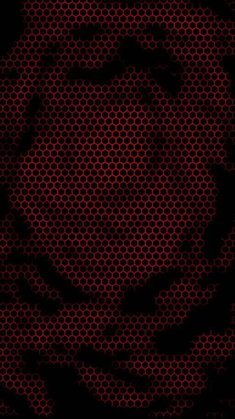 赤い背景にハニカム ポリゴンのパース ビューはハニカムのように見えます 等数ジオメトリ 3Dイラスト — ストック写真