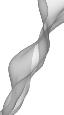 Soyut gri dalga. Raster hava desteği. Beyaz arka planda parlak gri kurdele. Gri eşarp. Soyut gri duman. 3B illüstrasyon