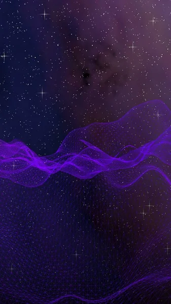 Paisagem Ultravioleta Abstrata Sobre Fundo Escuro Rede Ciberespacial Roxa Rede — Fotografia de Stock