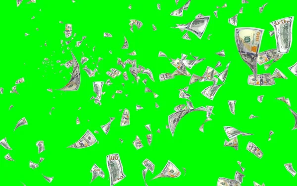 Banconote Dollari Volanti Isolate Chromakey Soldi Volano Aria 100 Banconote — Foto Stock