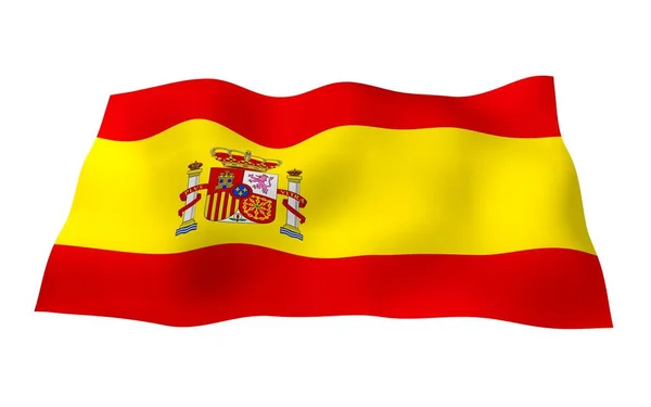 The flag of Spain. Official state symbol of the Kingdom of Spain. Concept: web, sports pages, language courses, travelling, design elements. 3d illustration