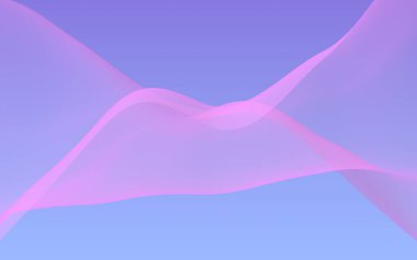 Mavi gökyüzü soyut arka plan pembe dalga. Çırpınan pembe atkı. Rüzgar pembesi kumaşa el sallıyor. 3d illüstrasyon