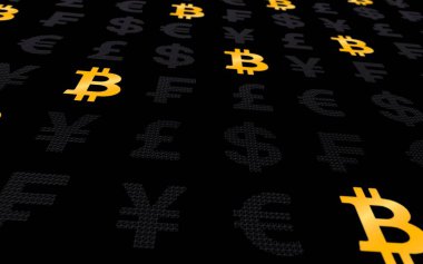 koyu bir arka plan üzerinde tcoin ve para birimi. Dijital kripto para birimi sembolü. İş konsepti. Piyasa Ekranı. 3d illüstrasyon