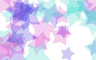 Beyaz arkaplanda çok renkli yarı saydam yıldızlar. Kırmızı tonlar. 3B illüstrasyon