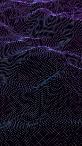 Abstract Landscape Dark Background Cyberspace Purple Grid Tech Network Illustration — Stock Photo, Image