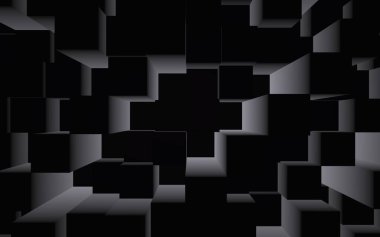 Soyut koyu zarif küp geometrik arka plan. Kaotik olarak gelişmiş dikdörtgen çubuklar. 3d Rendering, 3d illüstrasyon