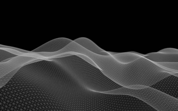 Абстрактный Серый Пейзаж Черном Фоне Киберпространство Tech Сеть Трехмерная Иллюстрация — стоковое фото