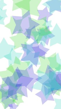 Beyaz arka plan üzerinde çok renkli yarı saydam yıldızlar. Yeşil tonları. 3d illüstrasyon