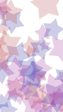 Beyaz arkaplanda çok renkli yarı saydam yıldızlar. Dikey görüntü yönlendirmesi. 3B illüstrasyon