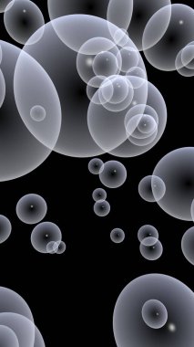 Karanlık arka plan ve aydınlık kabarcıklar. Duvar kağıdı, balonlu doku. 3B illüstrasyon