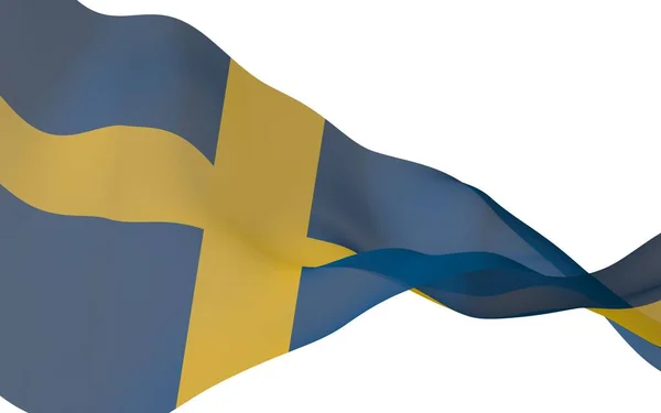 The flag of Sweden. Official state symbol of the Kingdom of Sweden. A blue field with a yellow Scandinavian cross that extends to the edges of the flag. 3d illustration