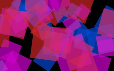 Koyu arka plan üzerinde çok renkli yarı saydam kareler. Pembe tonları. 3d illüstrasyon