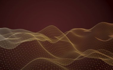 Kahverengi arka planda soyut manzara. Siber uzay şebekesi. merhaba teknoloji ağı. Alan derinliği. 3d illüstrasyon