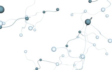 Sinir ağı. Sosyal ağ. Fütüristik DNA, deoksiribonükleik asit. Soyut molekül, hücre illüstrasyonu, miselyum. Açık arka plan. 3d illüstrasyon