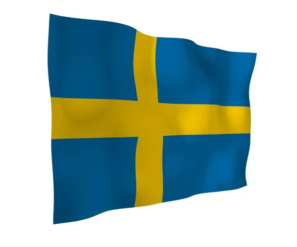 Bandera Suecia Símbolo Estatal Oficial Del Reino Suecia Campo Azul —  Fotos de Stock