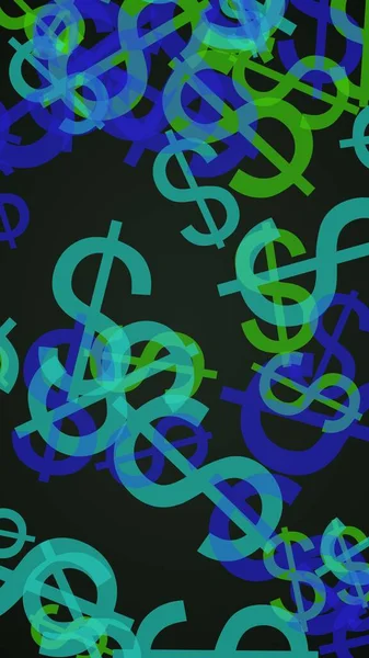 Multicolored Translucent Dollar Signs Dark Background Green Tones Illustration — Stock Photo, Image