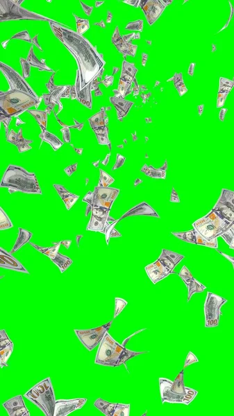 Vliegende Dollars Bankbiljetten Geïsoleerd Chromakey Het Geld Vliegt Lucht 100 — Stockfoto