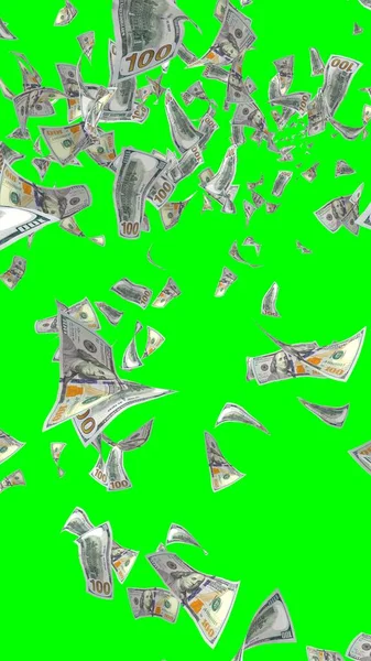 Banconote Dollari Volanti Isolate Chromakey Soldi Volano Aria 100 Banconote — Foto Stock