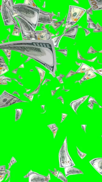 Billets Volants Dollars Isolés Sur Chromakey Argent Vole Dans Les — Photo