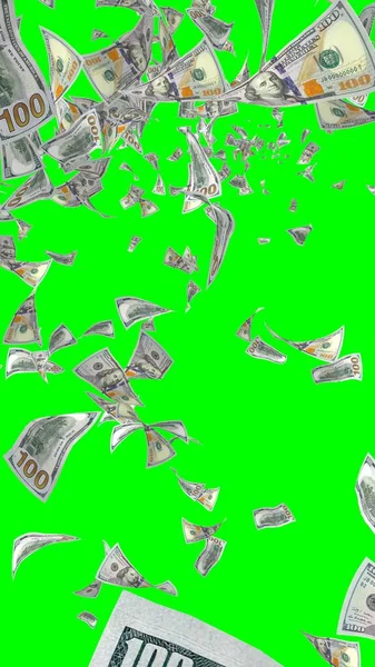 Banconote Dollari Volanti Isolate Chromakey Soldi Volano Aria 100 Banconote — Foto Stock