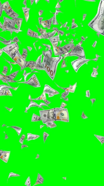 Banconote Dollari Volanti Isolate Chromakey Soldi Volano Aria 100 Banconote — Foto Stock