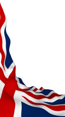 Büyük Britanya bayrağı sallayarak. İngiliz bayrağı. Birleşik Krallık of Büyük Britanya ve Kuzey İrlanda. İngiltere'de devlet sembolü. 3D çizim