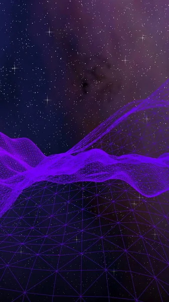 Abstract Ultraviolet Landscape Dark Background Purple Cyberspace Grid Tech Network — Stock Photo, Image