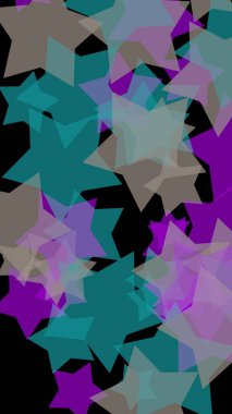 Koyu renkli yarı saydam yıldızlar. Dikey görüntü yönlendirmesi. 3d illüstrasyon