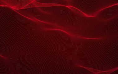 Kırmızı arka planda soyut manzara. Siber uzay şebekesi. merhaba teknoloji ağı. 3d illüstrasyon