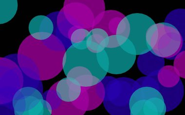 Koyu bir arka plan üzerinde çok renkli yarı saydam daireler. Pembe tonları. 3d illüstrasyon