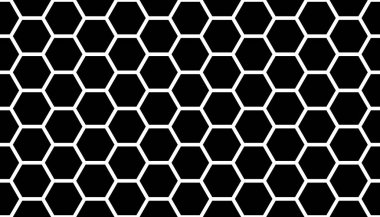 Siyah arka planda beyaz bal peteği. Kusursuz bir doku. İzometrik geometri. 3B illüstrasyon