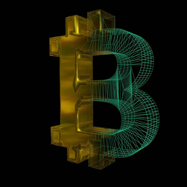 Bitcoin Sinal Grade Verde Transforma Ouro Fundo Preto Ilustração — Fotografia de Stock