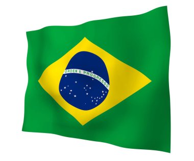 Brezilya bayrağı sallayarak. Ordem e Progresso. Sipariş ve ilerleme. Rio de Janeiro. Güney Amerika. Devlet sembolü. 3D çizim