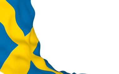 İsveç bayrağı. İsveç Krallığının resmi devlet sembolü. Bayrağın kenarlarına kadar uzanan sarı İskandinav haçı olan mavi bir tarla. 3d illüstrasyon