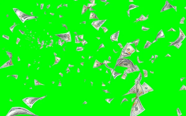 Banconote Dollari Volanti Isolate Chromakey Soldi Volano Aria 100 Banconote — Foto Stock