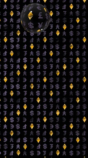 Κλασικό Και Συνάλλαγμα Σκοτεινό Φόντο Ψηφιακό Σύμβολο Κρυπτο Νομισματική Φούσκα — Φωτογραφία Αρχείου